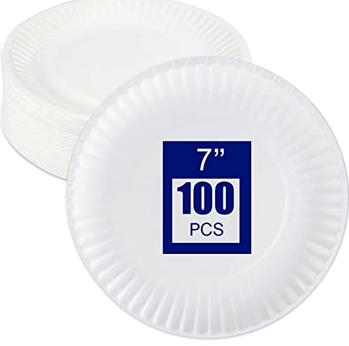 CafeTEq 100 Pack 7 Strong Paper Plates Recyclable Disposable Quality Perfect for Parties BBQ's Outdoors