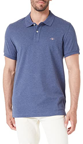 GANT Herren Slim Shield Pique Polohemd, Dark Jeansblue Melange, XXL EU