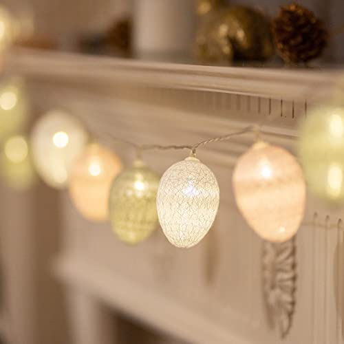 Lush Lights 10 LED Easter Egg String Light – Warm White Cotton Egg Fairy Light – Battery Operated Indoor Easter Decoration – Bedroom Decor Lighting – Easter Home Decorations