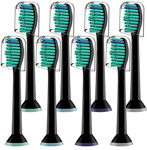 Derffin Replacement Brush Heads, Compatible with Philips Sonicare Electric Toothbrushes, Classic Toothbrush Heads HX6014, Fit The Models of HX3/HX6/HX9/HX8/HX7 Series (8 Pack in Black)