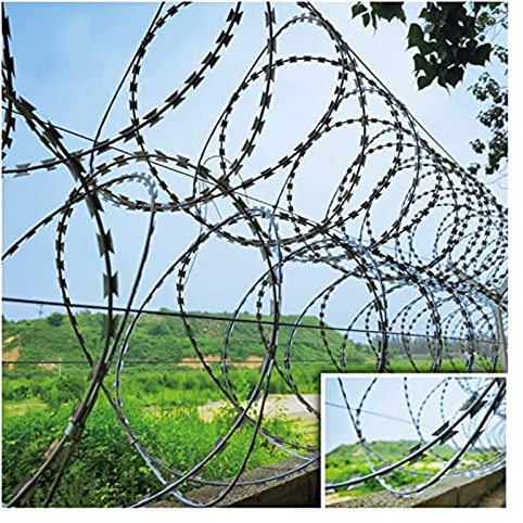 BESNUT Stacheldrähte, 33 FT doppelt spiralförmiger verzinkter Stahldrahtzaun, Gartenschutz im Freien, Gefängnisse auf Hof, wetterbeständiger Stacheldraht, Fechten (Color : Silver) (Size : D 45cm)