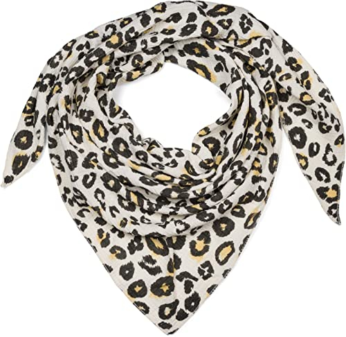 styleBREAKER Damen Baumwoll-Musselin Dreieck Schal mit Leoparden Muster, Musselin Schal, Leichtes Tuch 01020045, Farbe:Beige