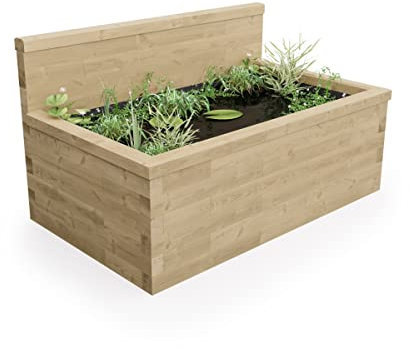 WoodBlocX Raised Pond Kit- Wooden Garden Pond With High Back Wall For Fish, Plants & Wildlife. Outdoor Water Features For The Garden- No Power Tools Needed, Includes Liner- (1.875 x 1.125 x 0.65m)