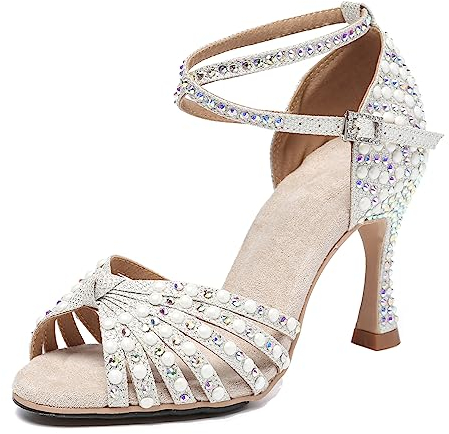 Hanfike Damen Perlen Hochzeits Schuhe Glitzer Hochzeits Sndalen L429 Weiß EU 36