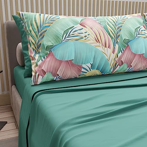 PETTI Artigiani Italiani -Lenzuola Matrimoniali in Cotone con Federe in Stampa Digitale, Per Letto Matrimoniale, Completo Lenzuolo Sopra e Sotto con Angoli, Ottanio, 100% Made in Italy