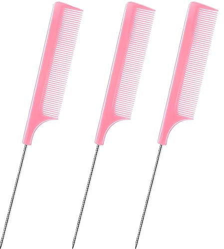 DAZISEN 3 Pezzi Pettini per Capelli - Pettini a Coda Antistatico Pettini a Denti Fini Pettini per Parrucchieri Saloni con Manico in Acciaio Inox per Donne e Uomini