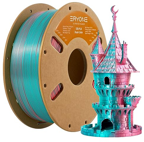 ERYONE Dual Seiden PLA Filament 1.75mm,Co-Extrucsion PLA Seiden Filament für 3D Drucker +/- 0,03 mm,Bicolor-Seide Zwei-Eins PLA Filament1 kg/Spule,Teal & Orange Red