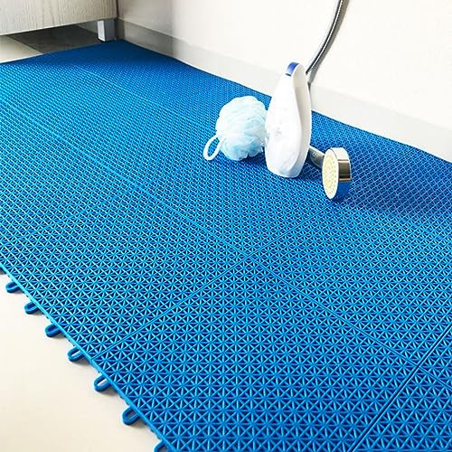 9.84 x 9.84 in Non-Slip Drainage Floor Mat, Swimming Pool Splash Matting Water Drain Flooring Mat, Commercial Wet Area Floor Mats for Restaurant Kitchen Bar ( Color : Blue , Size : 25*25cm 10pcs )