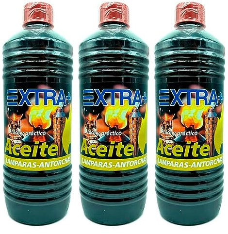 AC - Pack de 3 Aceites para antorcha - Apto para lamparas, facil y practico - Dimensiones 25 x 8 cm - Capacidad de 750 ml
