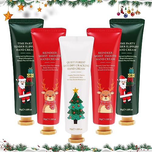 Handcremes Set, 5 Stücke Winter-Handcreme Set, Handcreme Handfeuchtigkeitscreme, Weihnachtliche Handcrem, Pflegende Feuchtigkeitspflege Handcremes