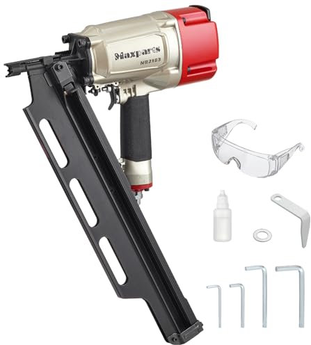 Maxparts NR2183 Framing Nailer 21 Degree Plastic Strip Nail Gun with Aluminum Magazine Quick Shooting Pneumatic Tools for Wood Constructions