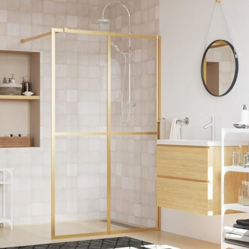Duschwand für Begehbare Dusche ESG Klarglas Golden 118x195cm, JUNZAI Duschrückwand, Duschabtrennung, Glaswand Dusche, Duschglaswand, Duschtrennwand