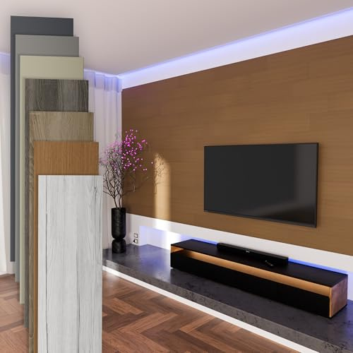 HEXIM Paneele aus MDF - Wandpaneele Wandverkleidung Holzpaneele Natur Wand Holzoptik Innen Holzverkleidung Verblender Dekorpaneele (2,08 m² Tick + Montagekleber HexPro P63)