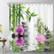 LB Zen Spa Rideaux de Douche 180x200cm(LxH) Pierres Grises Vert Forêt de bambous Rideaux de Bain avec Crochets, Fleur Rose Extra Longue Imperméable Polyester Anti Moule Salle de Bain Décor