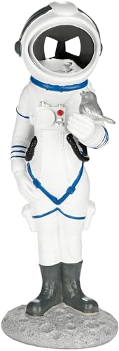 BRUBAKER Dekofigur Astronautin mit kleinem Vogel - 30 cm Spaceman Weltraum Figur mit verchromtem Helm - Handbemalte Moderne Raumfahrt Statue - Astronaut Silber und Weiß