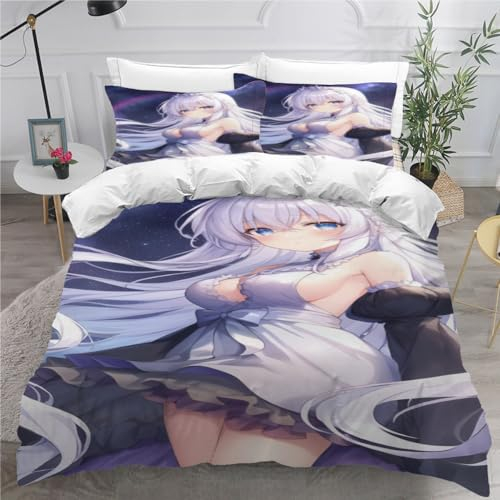 DILANI Bettwäsche 135x200 Kinder Anime Frau 3D Bettwäsche-Set 3 Teilig Japanische Comics Sexy Weiche Microfaser Bettbezug mit Reißverschluss und Kissenbezug 80x80cm für Mädchen Jungen Kinder