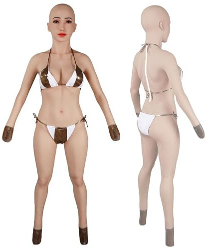 Oppaionaho Tuta realistica in silicone con maschera femminile+seno in silicone E Cup+Armi, tuta crossdressing per DQ Cosplay Transgender (Silicone Filler, #2)