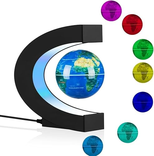 Globo flotante de levitación magnética con luz LED, regalo de tecnología genial para hombres, niños y niñas, decoración de gadget de escritorio, mapa del mundo levitante giratorio en forma de C,