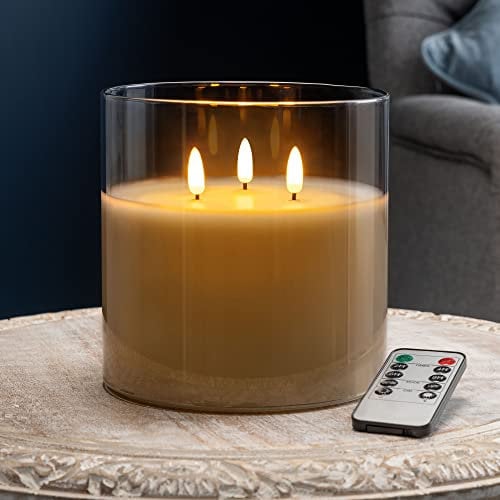 CHRISTOW Flickering LED Candle With Remote Control 3 Wick Battery Operated (Grey Glass)