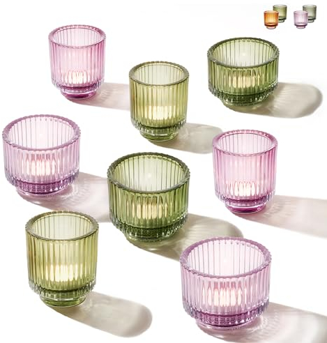Praknu Teelichthalter Glas Bunt - Für Tischdeko - 8er Groß Runde Teelichtgläser - Stabile Teelichter Kerzenhalter für Heimdekoration & Hochzeit