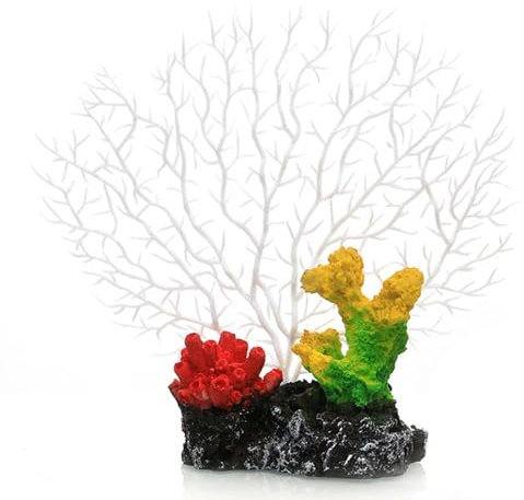 Ctpeng Aquarium Künstliche Korallen Deko,Meerestiere Figuren,Aquarium Zubehör Deko,Größe 15x9x6cm,Fische,Garnelen,Quallen(Weiße Koralle, dekorativer Stein)