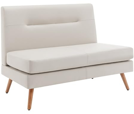 Yongqiang Upholstered Settee Bench with Back Small Loveseat Sofa Faux Leather Dining Bench Banquette Seating for Kitchen Dining Room Living Room Mini Couch Beige