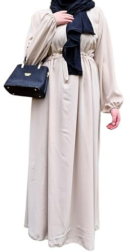 Yaqeen Premium Maxidress Nidha Stoff langes Kleid Boho islamisches Gebetskleid Hijab Abaya, beige, Einheitsgröße