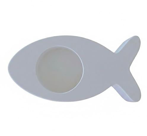 Kerzenständer Kommunion⎟4 cm Kerzendurchmesser⎟Fisch Ichthys⎟Christlicher Kerzenhalter aus weißem Raysin⎟Konfirmation⎟Kommunionkerze | Taufe