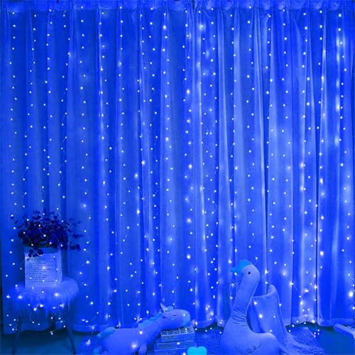 Tenda Luminosa A Led, Usb Tenda Fata Luci Per Interni/esterni, Sfondo Finestra Tenda Luci 8 Modi Con Ganci, Per Decorazione Festa Camera Da Letto Matrimonio Compleanno Finestra (Blue,3 * 1M)