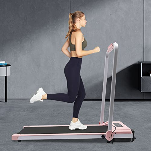 TESUGN Walking Pad Laufband, 2 in 1 Laufband für Zuhause, 0.8-10 km/h Kompakte Walking Pad, Schreibtisch Fitnessgeräte für Zuhause mit Fernbedienung, LCD-Anzeige und Handläufe