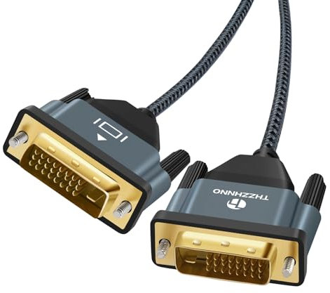 Thzzhnno DVI a DVI Cable 2M, Chapado en oro y Trenzado Macho DVI D 24 +1 a DVI Cable de Alta Resolución 2560x1600 1080P para Juegos, DVD, Ordenador Portátil, PC, Display