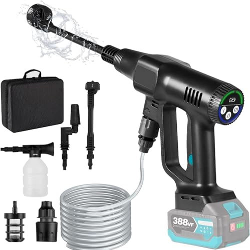 Cordless Pressure Washer 3-Speed MAX 200Bar/2900PSI High Pressure Washer 6-in-1Nozzle Portable Jet Wash Compatible 18V Battery (Black Without battery)