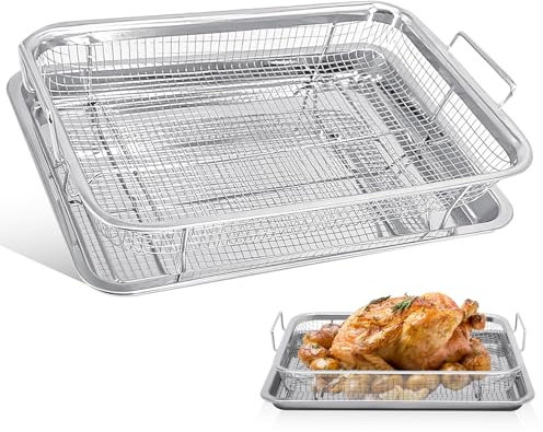 MEGYAD 30 x 22,5 x 5,5 cm. Bandeja de horno con rejilla de enfriamiento: acero inoxidable, antiadherente, rectangular, plateada