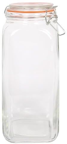 Argon Tableware 2L Square Glass Jar with Clip-top Lid - Airtight Kitchen Mason Jar Food Storage Preserving Container for Pickling, Chutney, Jam, Coffee, Oats