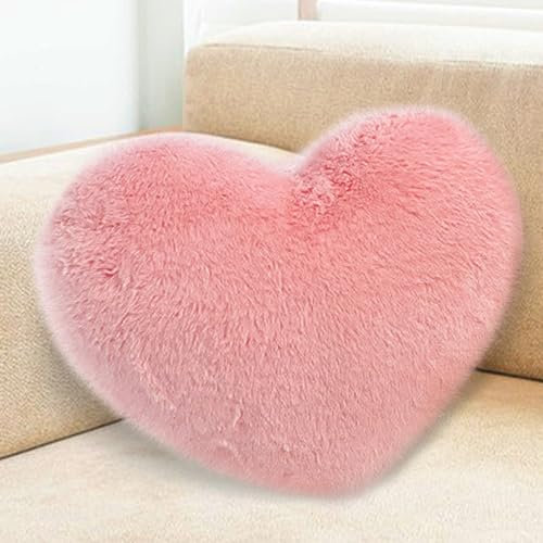 Gohytal Herzkissen, Rosa Plüsch Kissen, Herzform Kissen Kuschelkissen,Schmusekissen Flausch Plüsch Love Zierkissen Dekokissen,plüsch Weiche kissen Deko für Kinder für Wohnzimmer Schlafzimmer Sofa Bett
