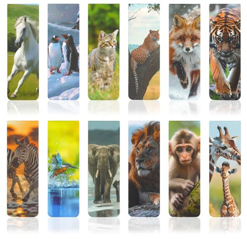 Lesezeichen Magnetisch, 12 Stück Magnetische Lesezeichen Kinder, Magnetlesezeichen, Bunte Magnet Seiten Markierungen für Schüler, Junge, Mädchen, Buchliebhaber (Tiere)