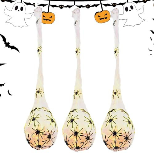 Beleuchtete Spinneneiersäcke Halloween - Leuchtende Spinneneiersäcke, Realistische Spukhaus-Requisiten | 3,3 Fuß Große Behänge, Leuchtende Spinnen-Eiersäcke, Partygeschenke, Spielesäcke, Requisiten