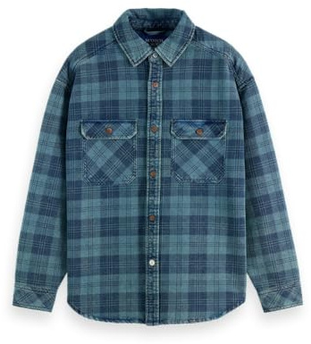 Scotch & Soda Herren Washed Denim Checked Overshirt Overshirt (1er Pack)