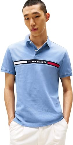 Tommy Hilfiger Men’s Short Sleeve Chest Insert Regular Fit Polo Shirt, Blue (Brisk Blue), XXL