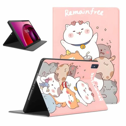 Kueqeay Funda para Lenovo Tab M10 10.6, Aesthetic Gato Dibujos Diseño Ultra Slim Smart PU Leather Protector Soporte Función Ángulos Ajustables Flip Cubierta Tablet Case, Rosa