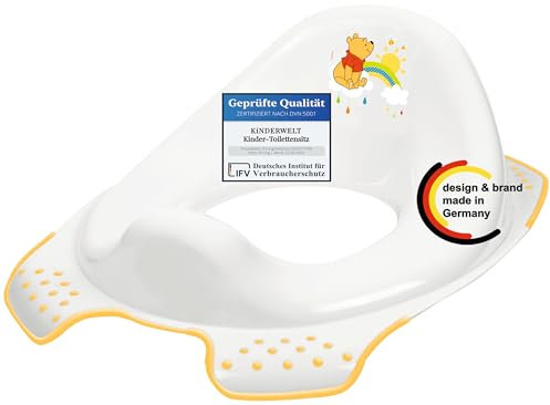 KiNDERWELT Siège de toilette de qualité supérieure pour enfants et bébés, design Winnie, blanc, pot pour les tout-petits à partir de 18 mois, lavable, antidérapant et sans BPA