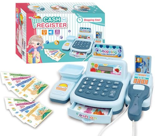 Yusat Caisse enregistreuse, jouet électronique avec scanner, caisse de supermarché, jouet de caisse, jeu de rôle, jouet de courses pour et filles