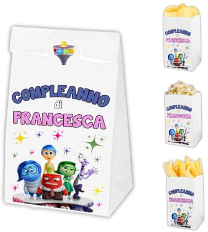Auguriando 25 Sacchettini Compleanno Bambini Personalizzati Sacchetti Dopo Festa Regalo Personaggi Sacchetto Carta Regali dopofesta Caramelle Alimenti (Inside Out)