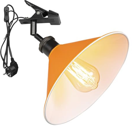 FSLiving Verstellbare Klemmlampe mit E27-Fassung,1 Packung Leselampe mit 1,8 m Kabel, Dimmbar Nachttischlampe,Schreibtischlampe für Heimgebrauch Büro - 26 * 10CM Orange Lampenschirm- TD0603
