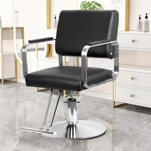 reukmuuc Friseurstuhl mit Hydraulikpumpe, verstellbare Sitzhöhe von 94 bis 99 cm, bequeme Armlehnen, robuste Kapazität von 150 kg, PVC-Leder für Salons und Friseurläden, Schwarz