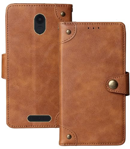Anybird Premium Retro Flip Leather Protector Case For Panasonic KX-TU155EXBN 2.4 Magnetic Card Slot Protective Bumper (Brown)