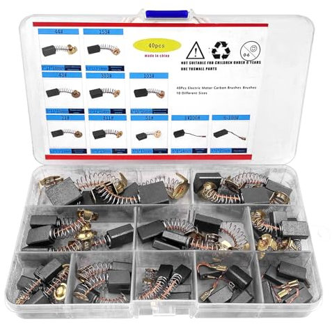 Riloventa Escobillas Motor Electrico de Arranque, 40Pcs 10 Tamaños Escobillas de Carbon, Motor Eléctrico Cepillos, Escobillas de Carbón para Motores Electricos para Cepilladora Eléctrica Lijadora