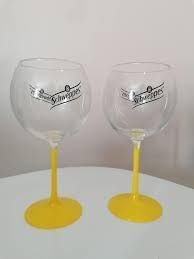 Générique Non Lot 2 VERRES BALLON COCKTAIL PIED JAUNE, 47 cl, neuf, MODELE IDENTIQUE PHOTO - MEME MARQUE