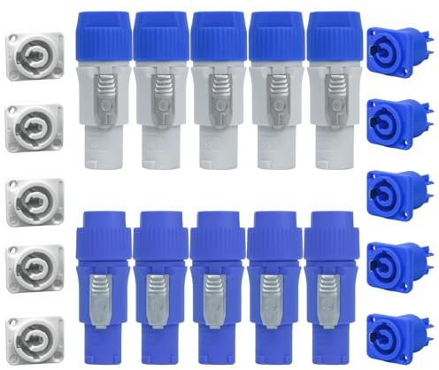 10 Set Powercon Connector IN and Out, Powercon Type A Audio Speaker Plug Kit Nac3Fca+Nac3Mpa-1 Chassis Plug Adapter Male Female Head Connectors for Stage Light LED Screen Audio Equipment