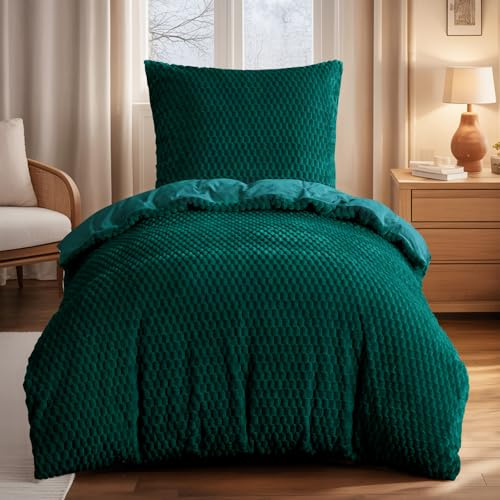 Aisbo Winter Flanell Bettwäsche 135x200 2teilig Grün - Warm Plüsch Winterbettwäsche Flauschige Teddy Fleece Cashmere Touch Bettbezug und Kissenbezug 80x80 cm mit Reißverschluss